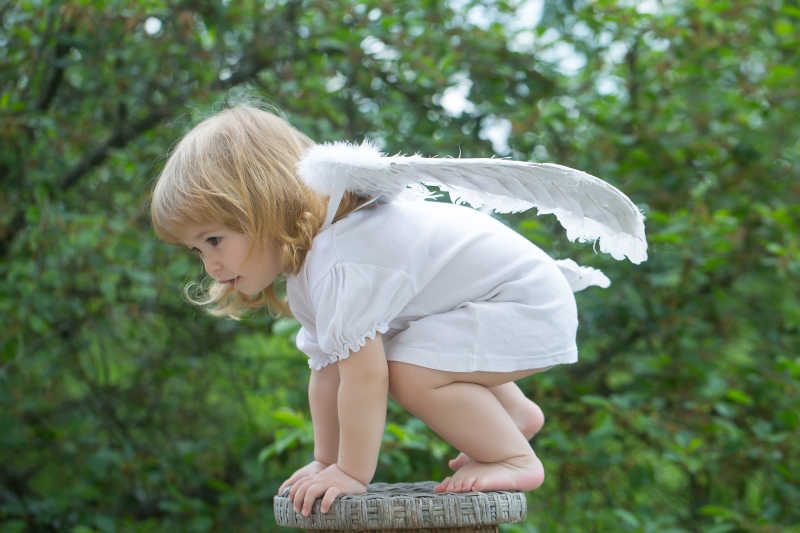 可爱的带白翅膀的小男孩
