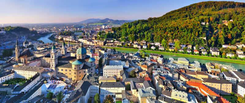 奥地利萨尔茨堡历史名城鸟瞰图
