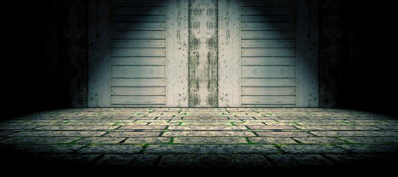 复古木门和老式地砖地板纹理背景