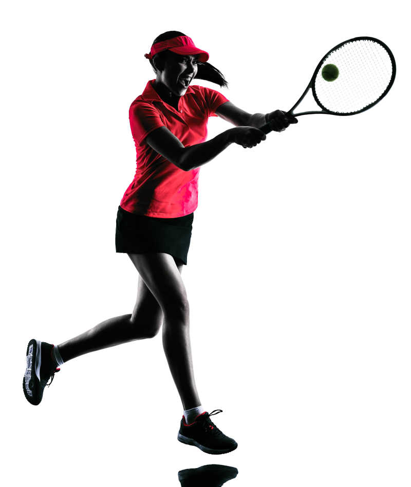 一名女子网球运动员在白色背景中的剪影