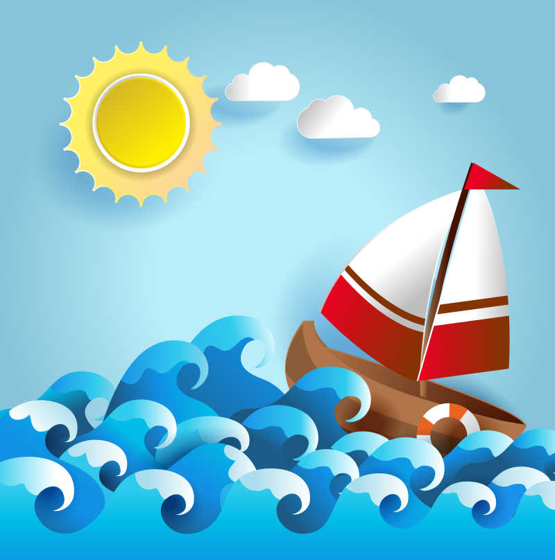 夏日海面上的帆船插画