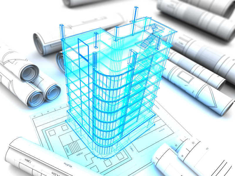 建筑设计方案在图纸上的三维抽象模型