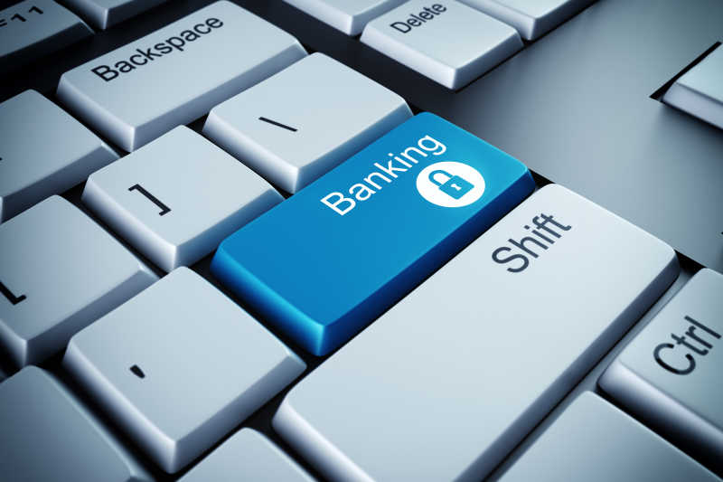 蓝色键盘按钮与银行单词