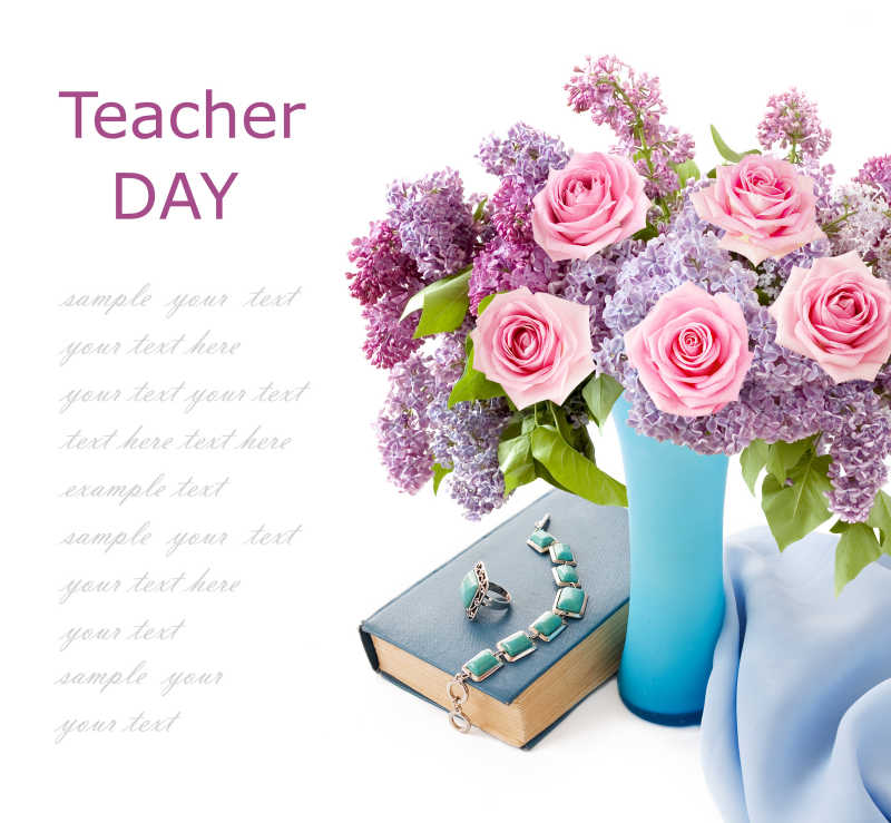 有康乃馨花束的教师节卡片背景