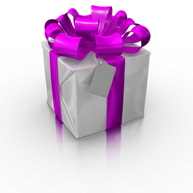 紫色丝带的礼品盒