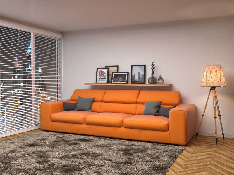 现代起居室里的橙色现代沙发设计