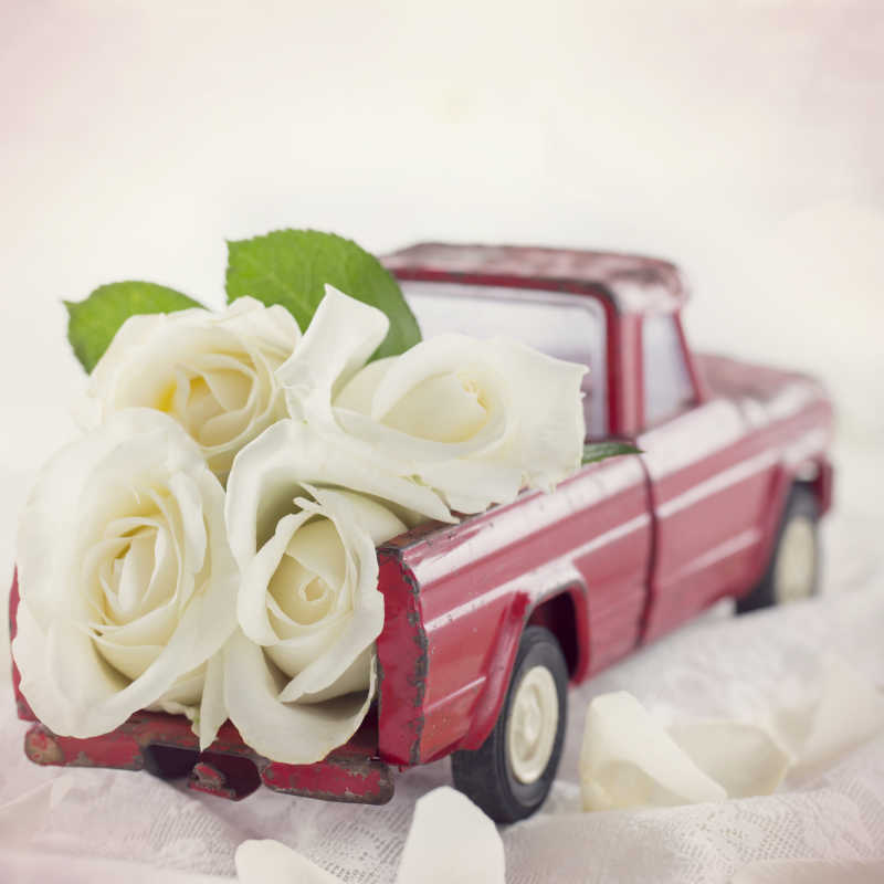 白玫瑰红色玩具卡车