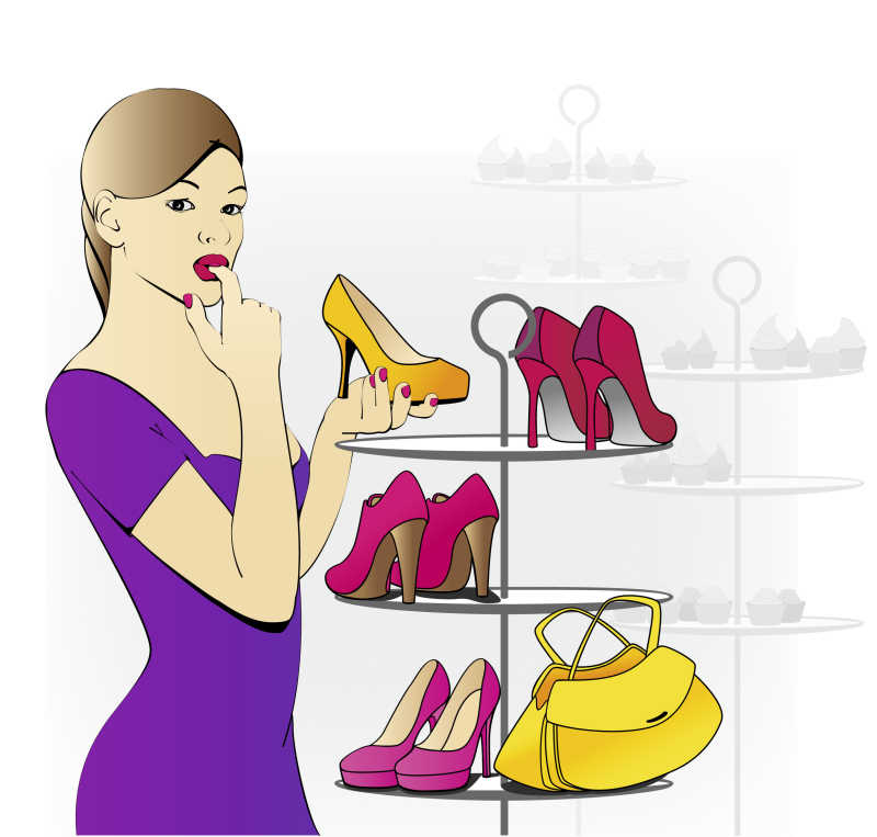 穿着紫色衣服的女人在商城购物插画