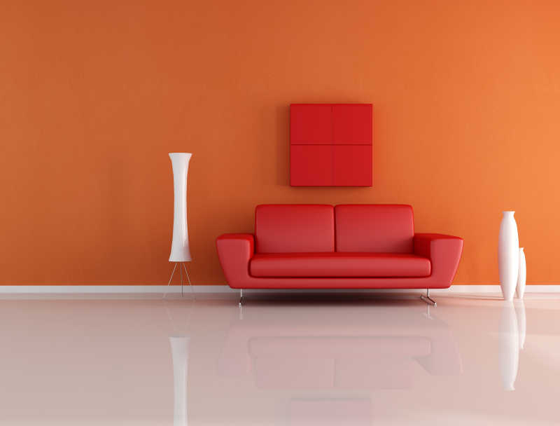 橘色的背景和红色沙发
