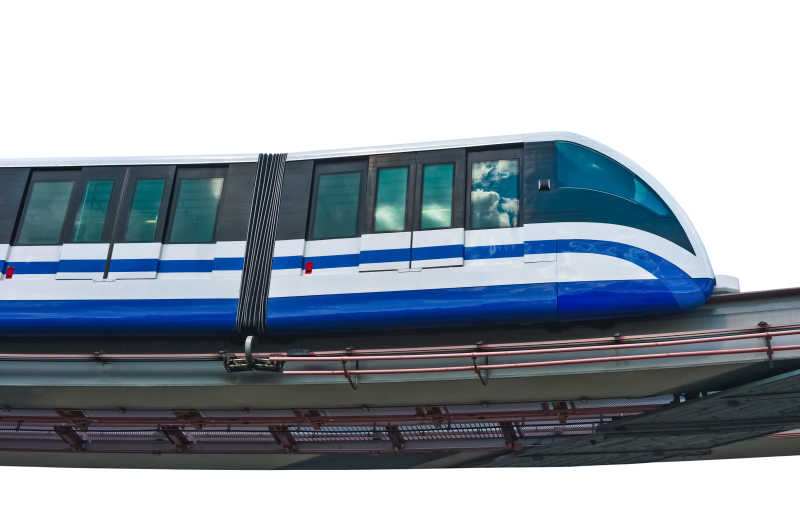 电动单轨列车白色背景下的现代公共交通