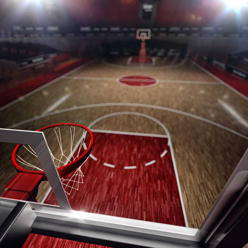 红色的空旷室内篮球场