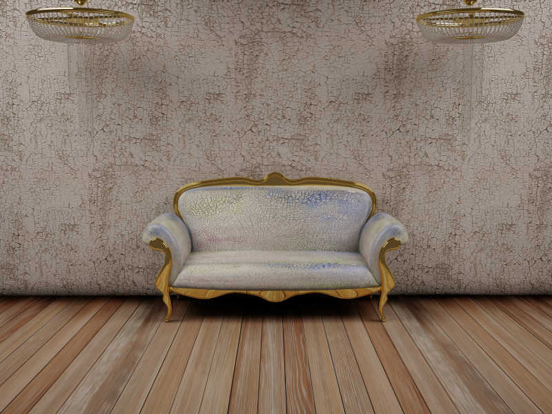 木质地板上的双人沙发
