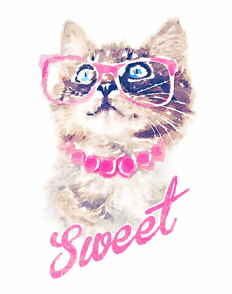 戴粉色眼镜的时尚猫咪