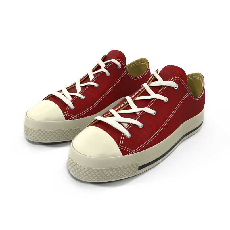 红色帆布鞋独立在白色背景上