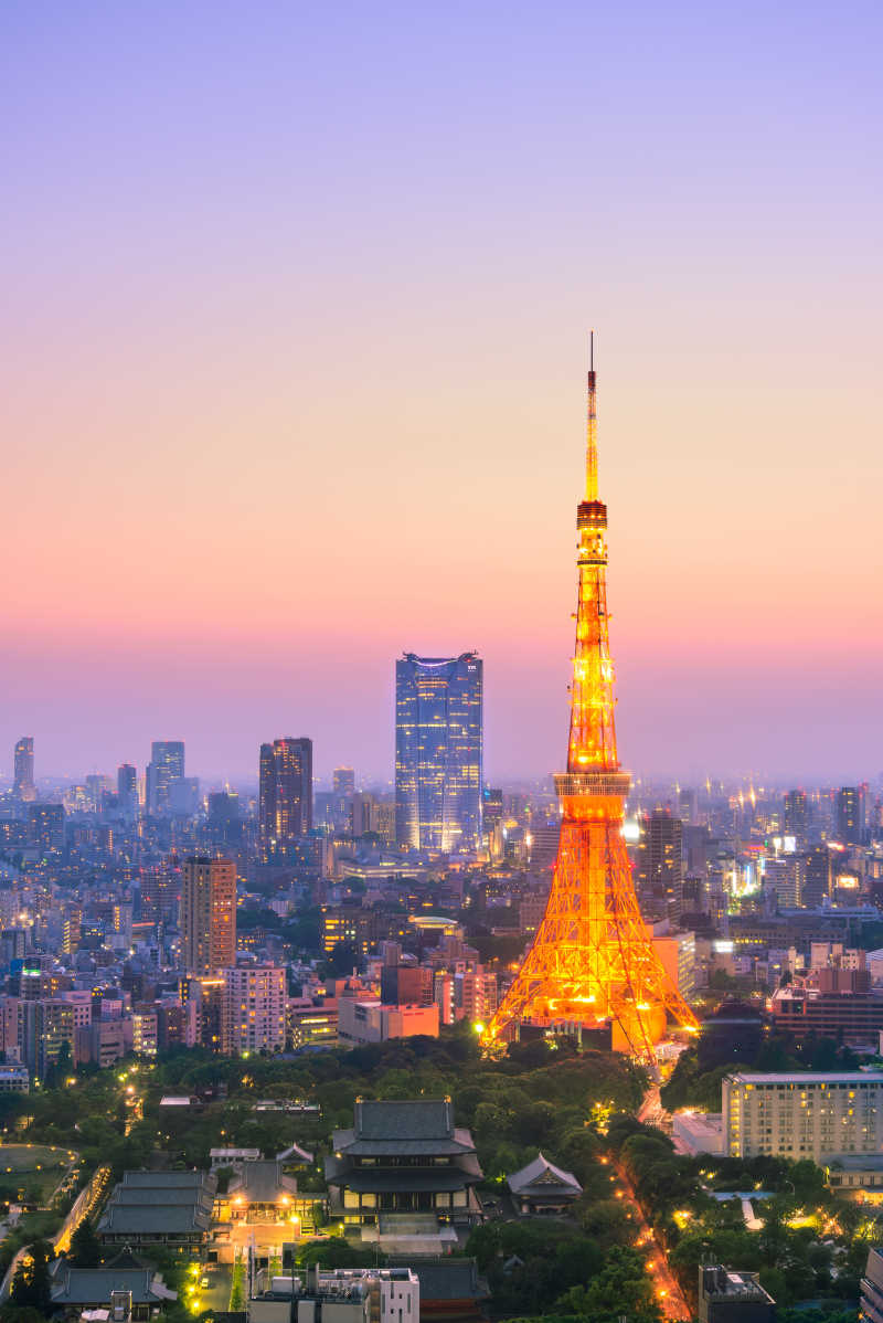 东京城市与东京铁塔鸟瞰图