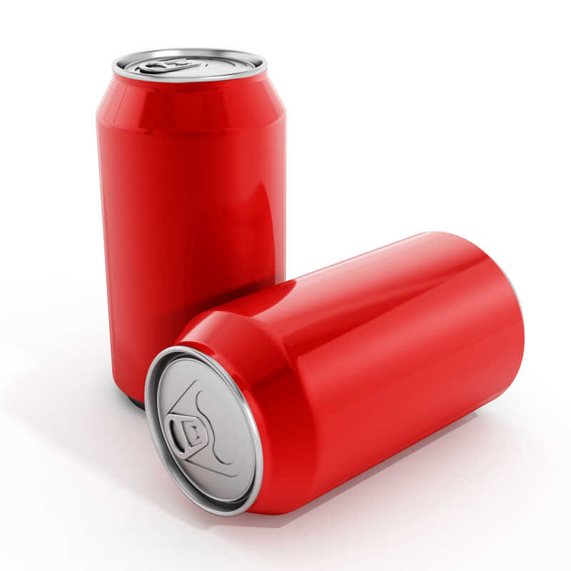 两罐红色的铝制饮料瓶