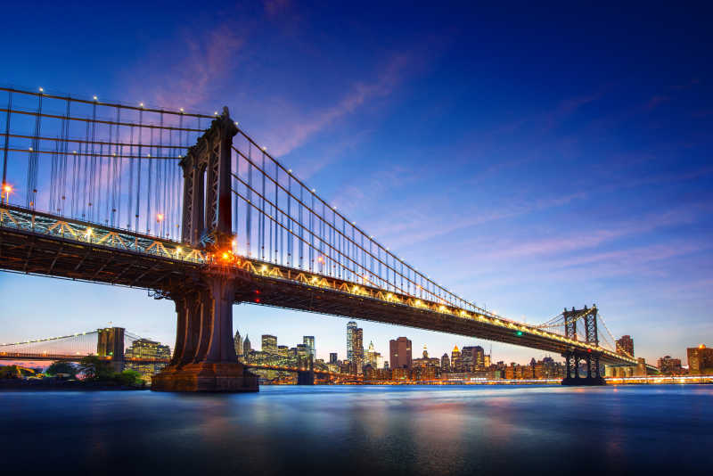 美丽的纽约布鲁克林大桥的景色