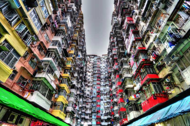 多彩的香港密集的房屋住宅区