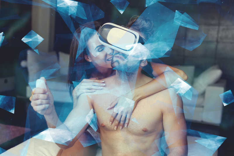 性感的情侣戴着VR眼睛