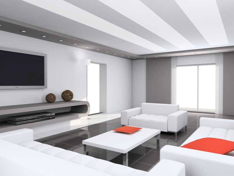 简约现代风格室内设计的有白色沙发的客厅