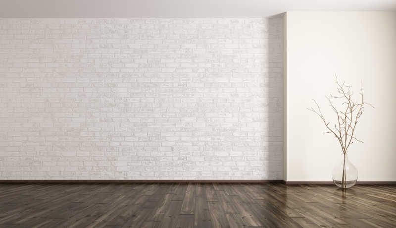 木地板和白色砖墙的空白房间