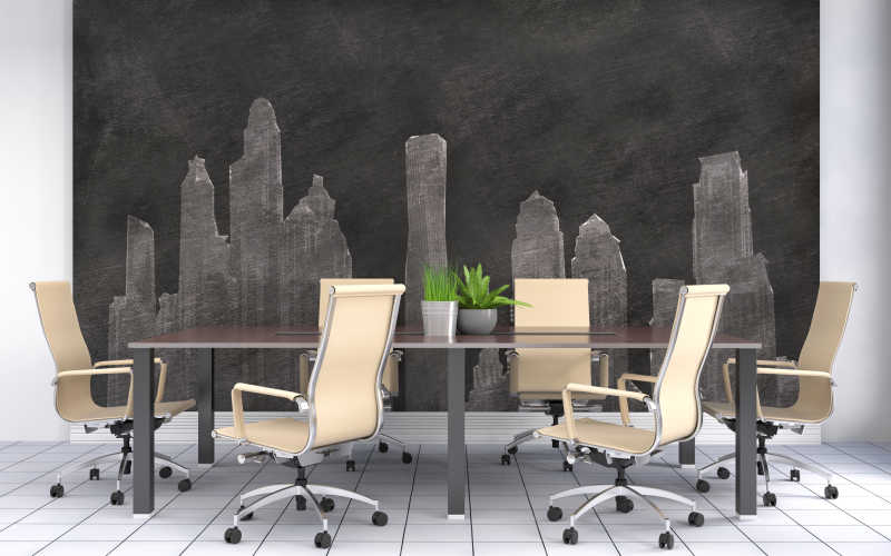都市剪纸背景的现代化会议室