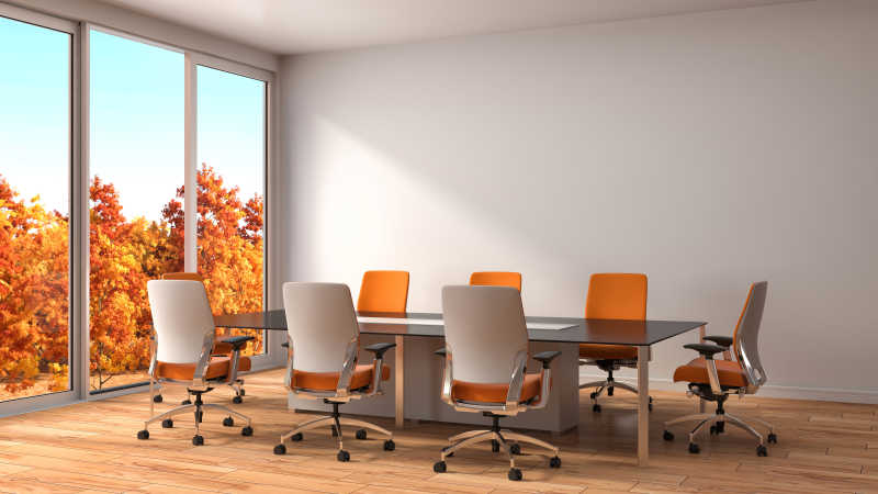 秋天背景的简洁现代化办公室