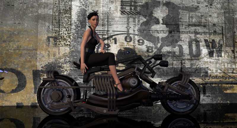 性感美女坐在摩托车上3D渲染素材