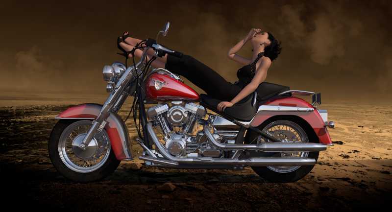半躺在摩托车上的美女的3D渲染素材