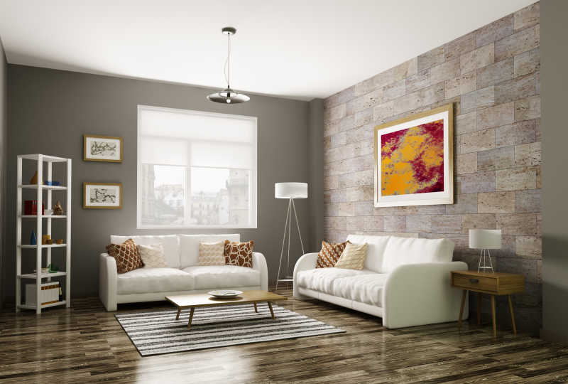 现代室内三维渲染客厅装修设计和家具摆放