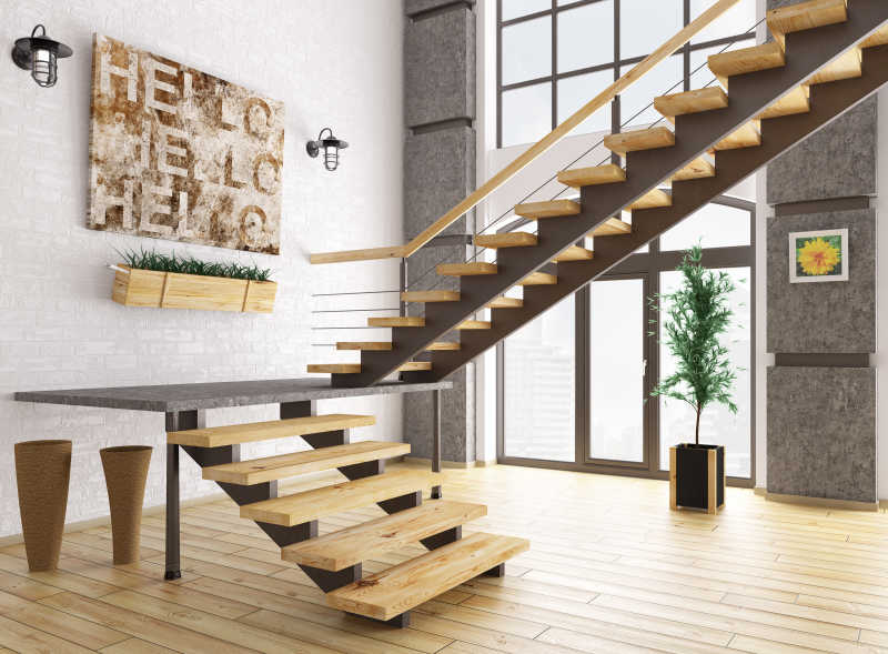 现代二层公寓简约木质楼梯设计