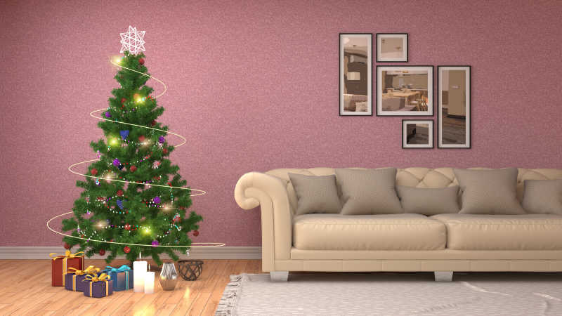 温馨别墅里的圣诞树