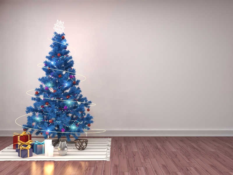 地摊上的蓝色圣诞树