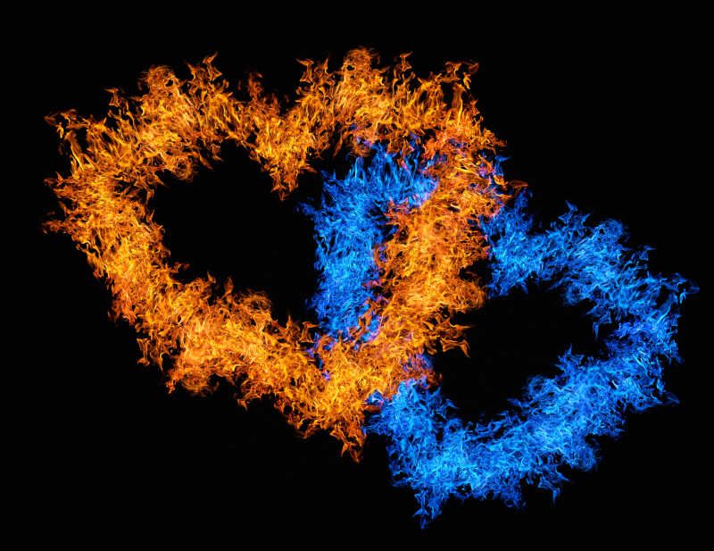 橙色和蓝色心形火焰
