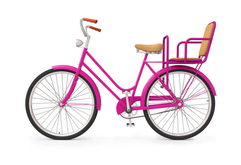 带有儿童座椅的粉红色老式自行车