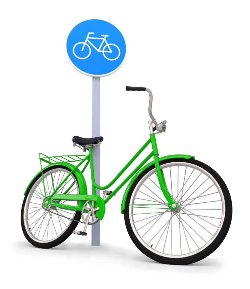带标志的绿色自行车
