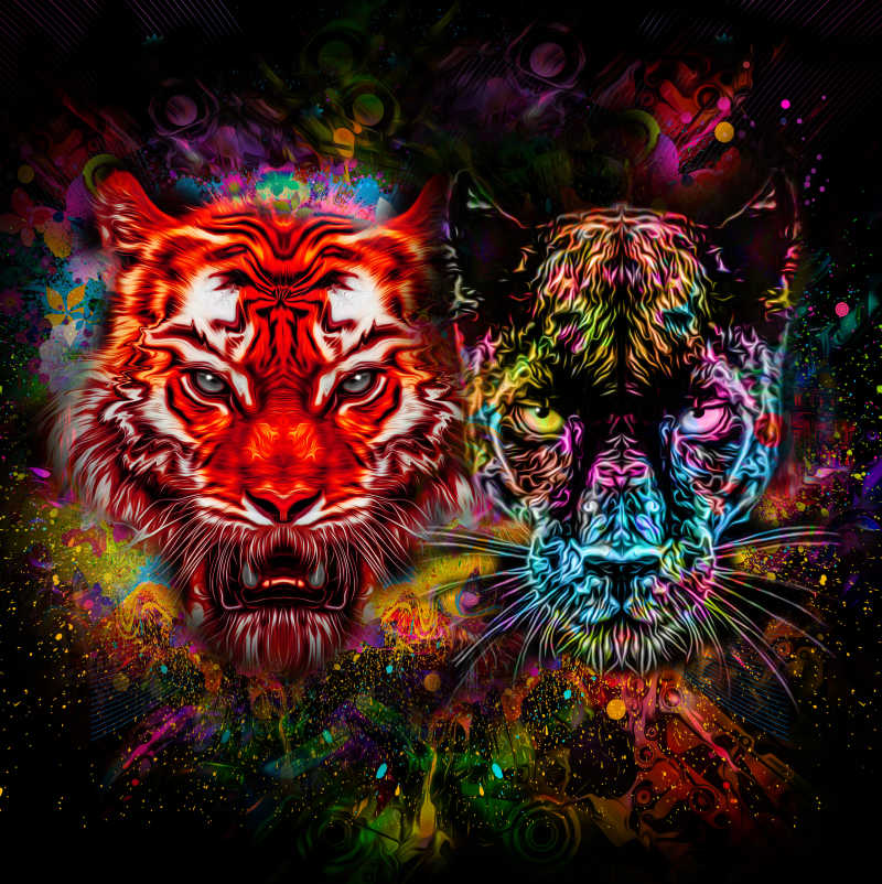 丰富多彩的老虎和豹的油漆画