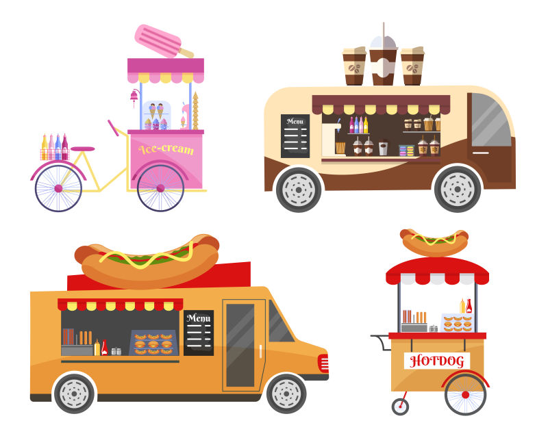 创意矢量街头零食车的图标插图