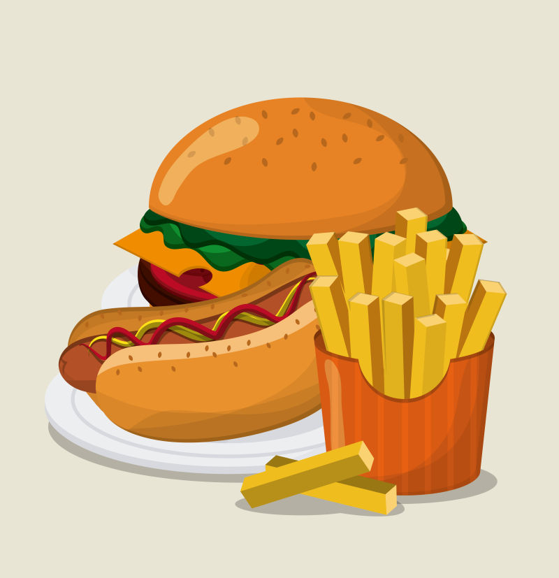米色背景上的快餐设计图标插图