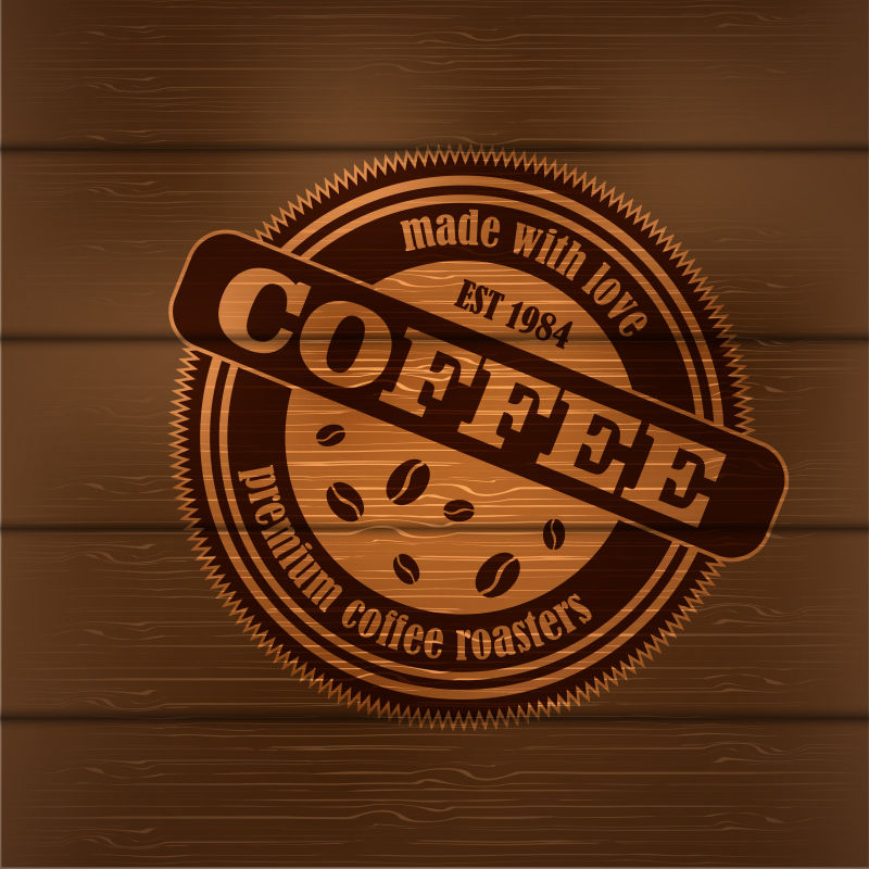 木板上的咖啡标志矢量设计模板