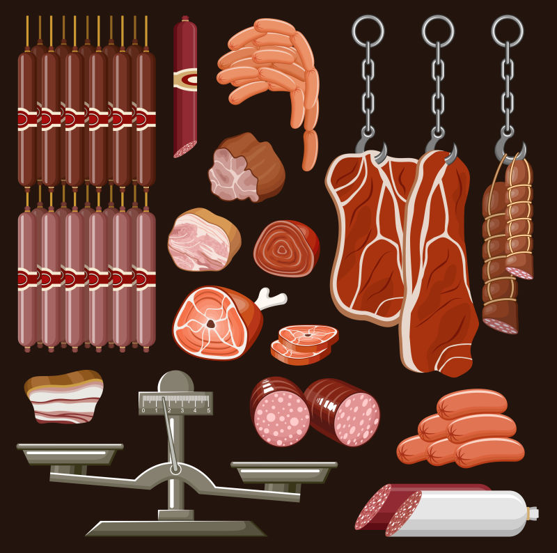 矢量的肉制品插画