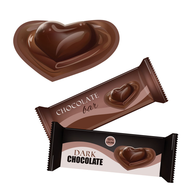 白色背景上的矢量巧克力和巧克力包装