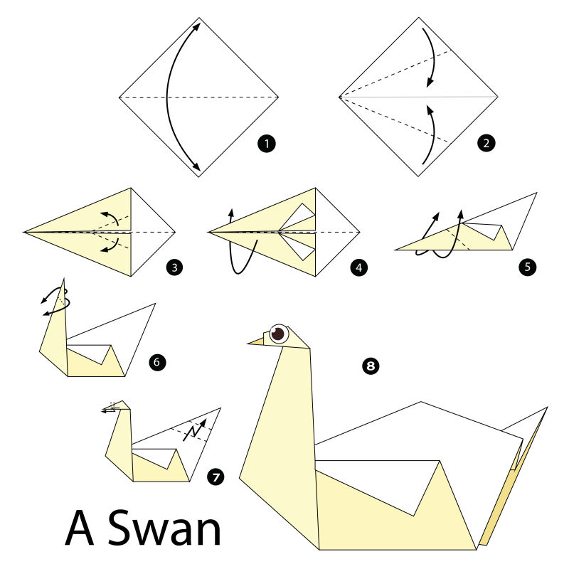 折纸天鹅步骤的矢量图解