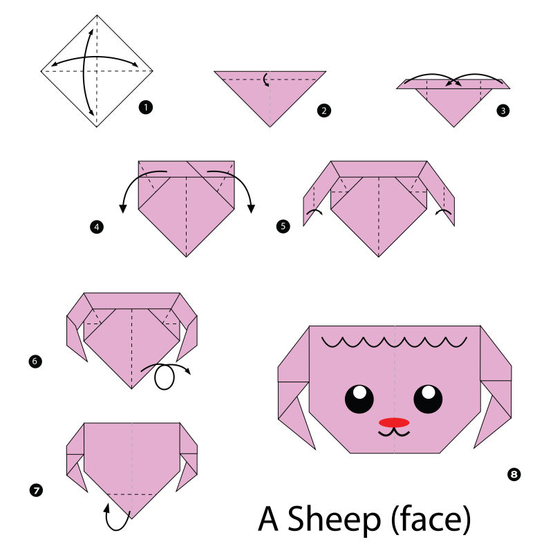 折纸羊步骤的矢量图解