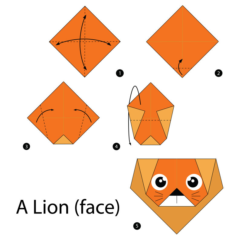 矢量折纸狮子的步骤图解