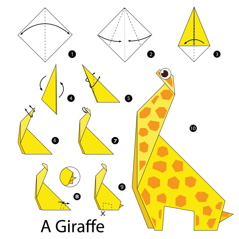 矢量折纸长颈鹿的步骤图解