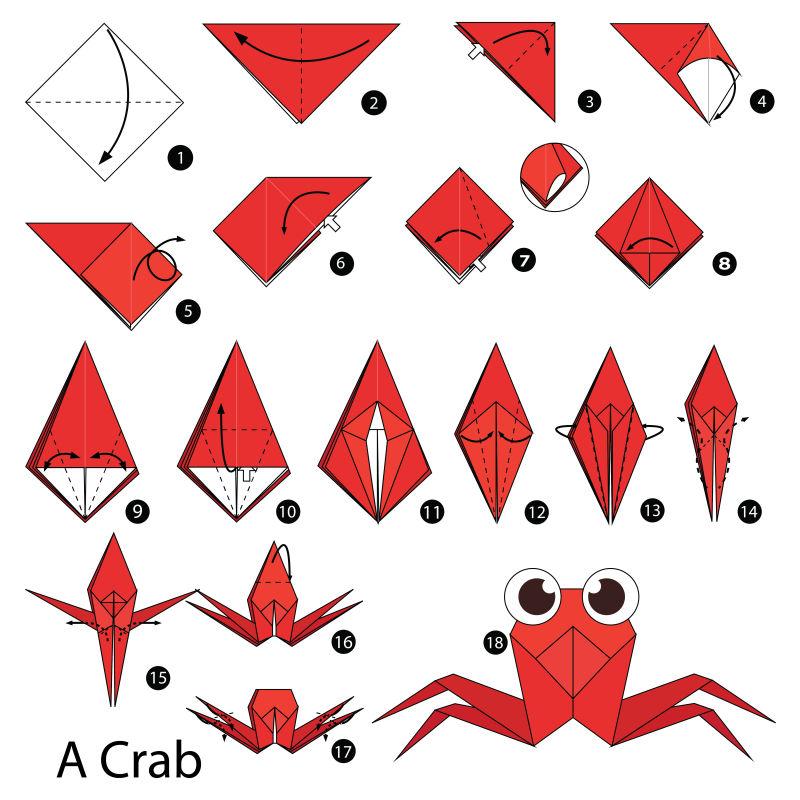 矢量折纸螃蟹的步骤图解
