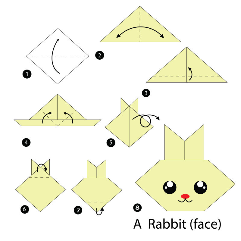 折纸兔子步骤的矢量图解