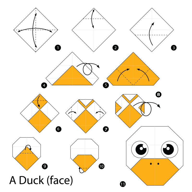 矢量折纸鸭的步骤图解