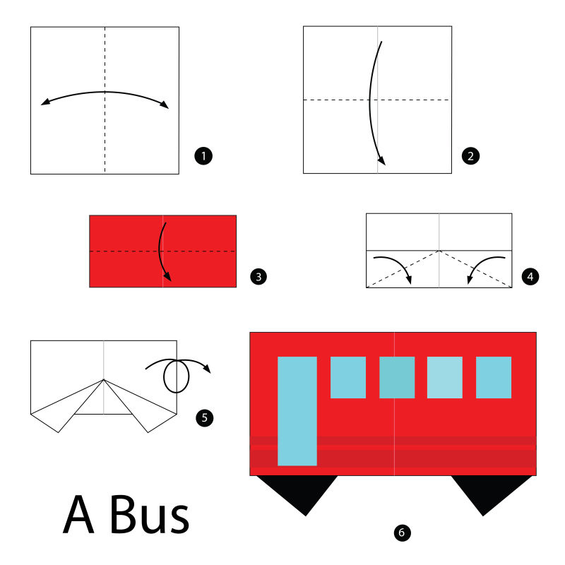 折纸巴士步骤的矢量图解